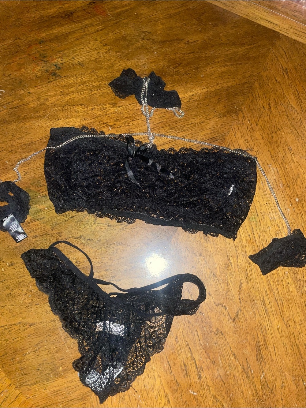 Black Lace Bandeau Bralette and Lace Briefs Set - Women's Intimates